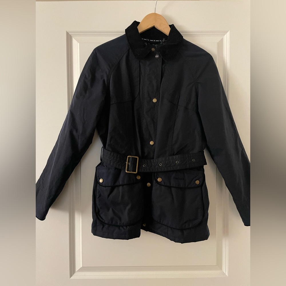 Barbour Women Ambleside Belted Wax Jacket, US Size 8, Navy